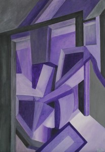Een van Renske Cramers schilderijen: Onder architectuur (2013). (Acryl op karton, 36 x 52 cm.)