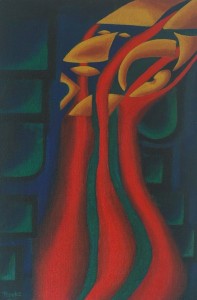 Een van Renske Cramers schilderijen: Ontstijgen (2012). (Acryl op board, 60 x 40 cm.)