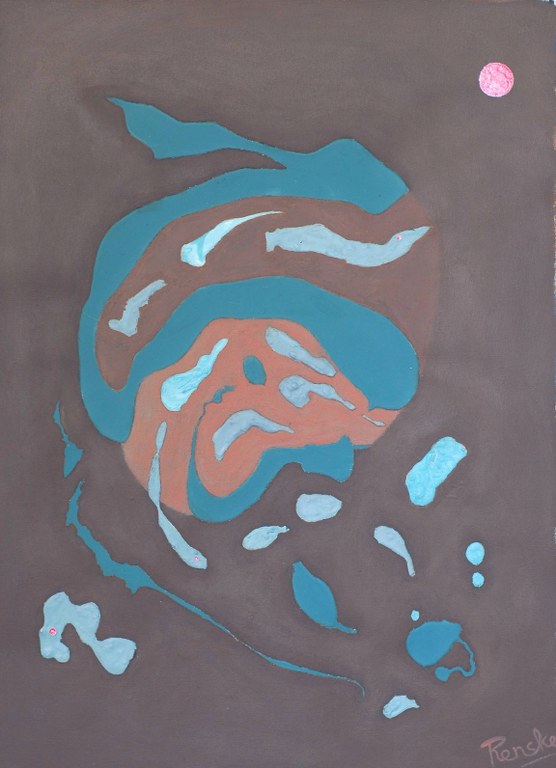 Renske Cramers abstracte schilderij Elementen van een zekere waarheid / Elements of a certain truth (2023). (Acryl op doek, 45 x 60 cm.)