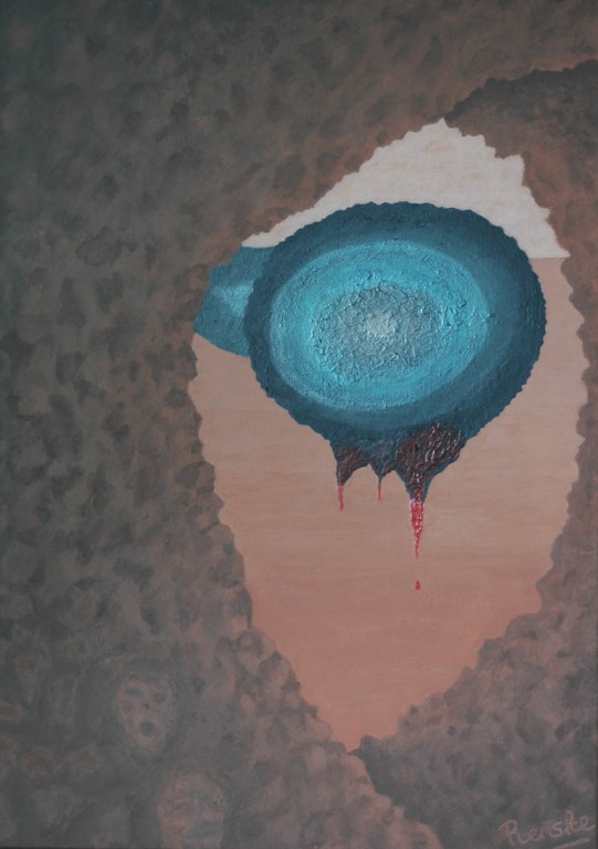 Renske Cramers schilderij Het / It (2023). (Acryl op doek, 50 x 70 cm)